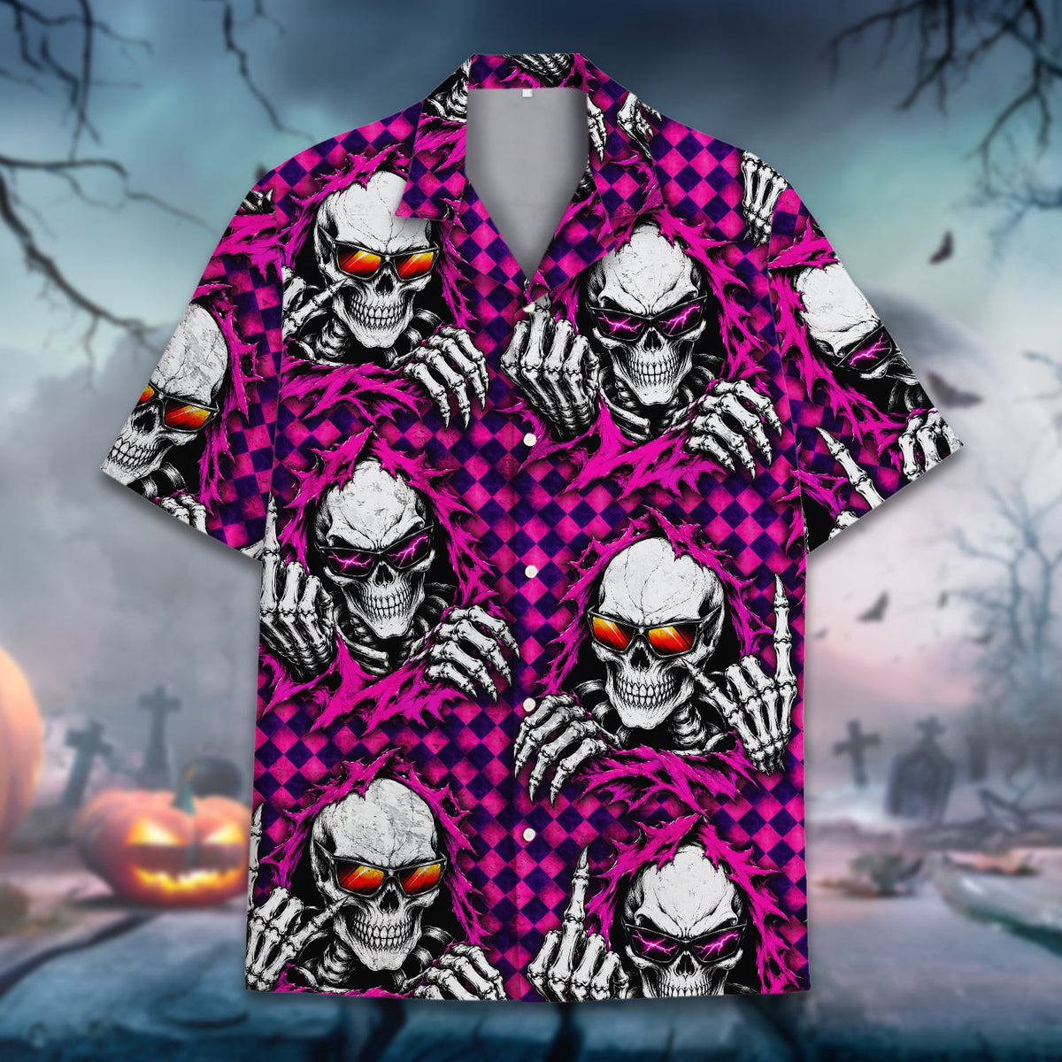 Sixth lifestyle view of the halloween hawaiian shirt outfit