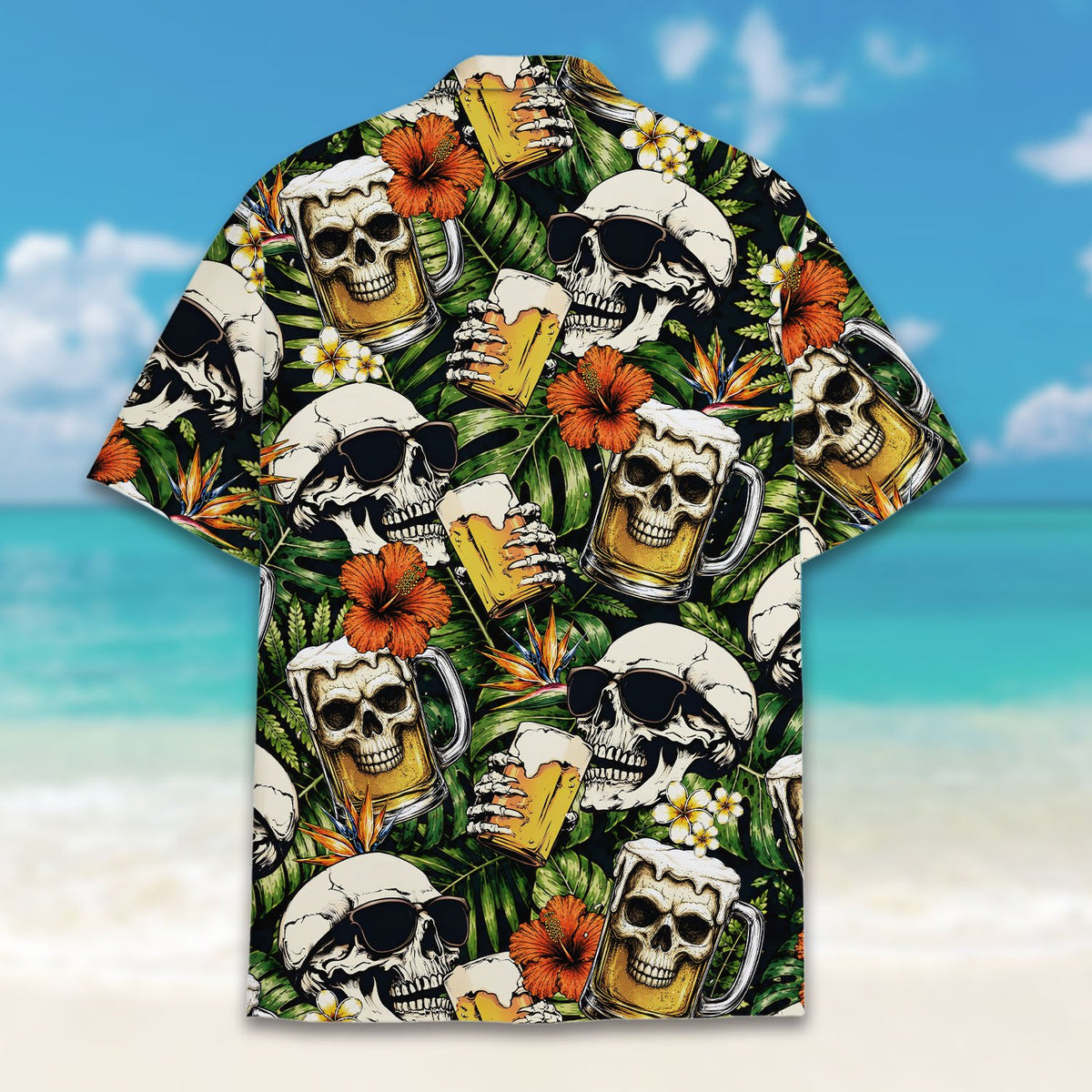 Detail back view of family matching hawaiian shirt