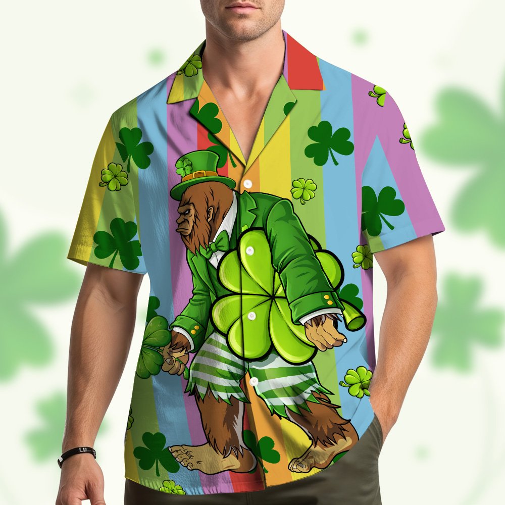Second lifestyle view of the St. Patrick's Day Bigfoot Hawaiian shirt
