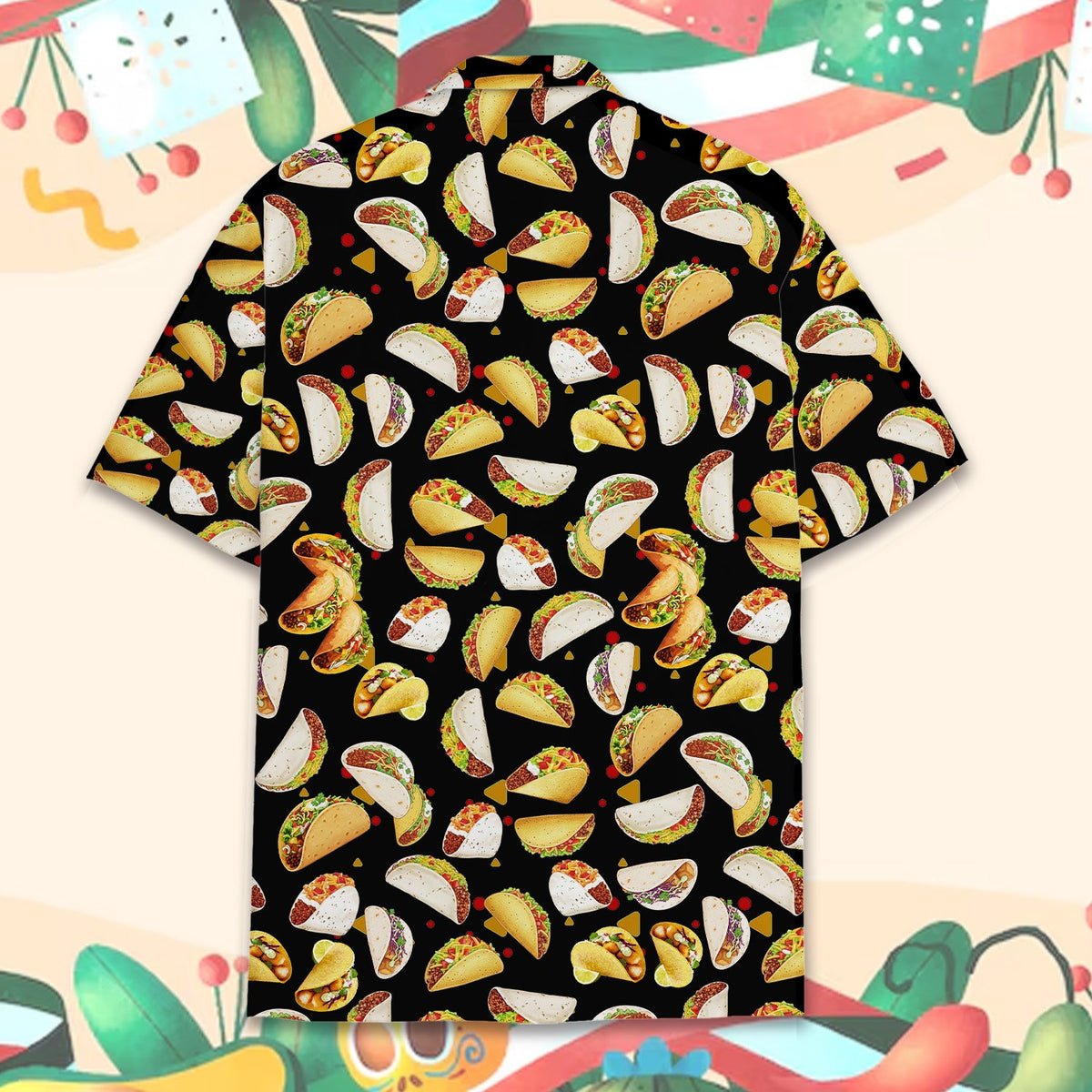 Detailed view highlighting the fabric and colorful taco pattern