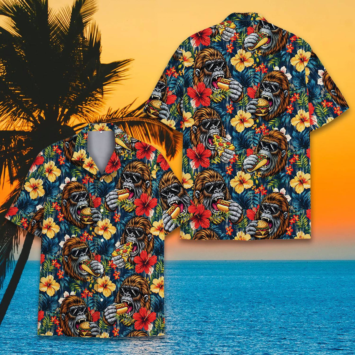 Another detail view of the tropical ape hawaiian shirt pattern