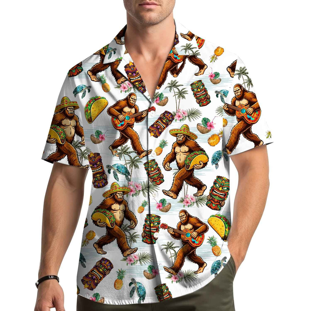 Lifestyle view showing the matching family hawaiian shirts worn outdoors