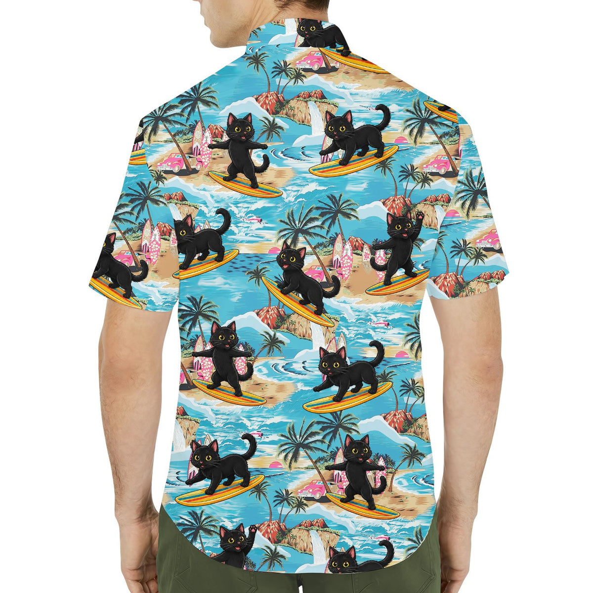 Second lifestyle view of the matching family Hawaiian shirt outdoors