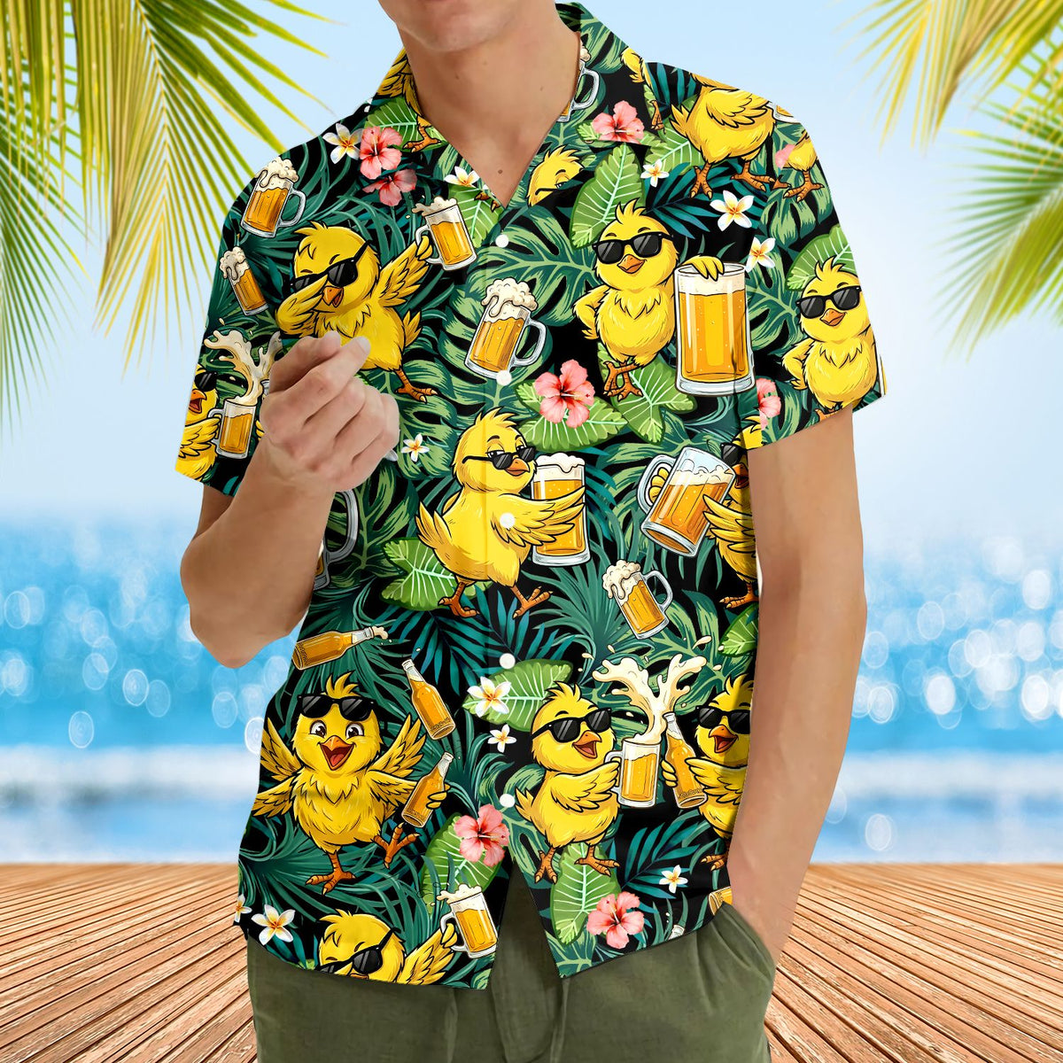 Lifestyle view four of summer hawaiian shirt