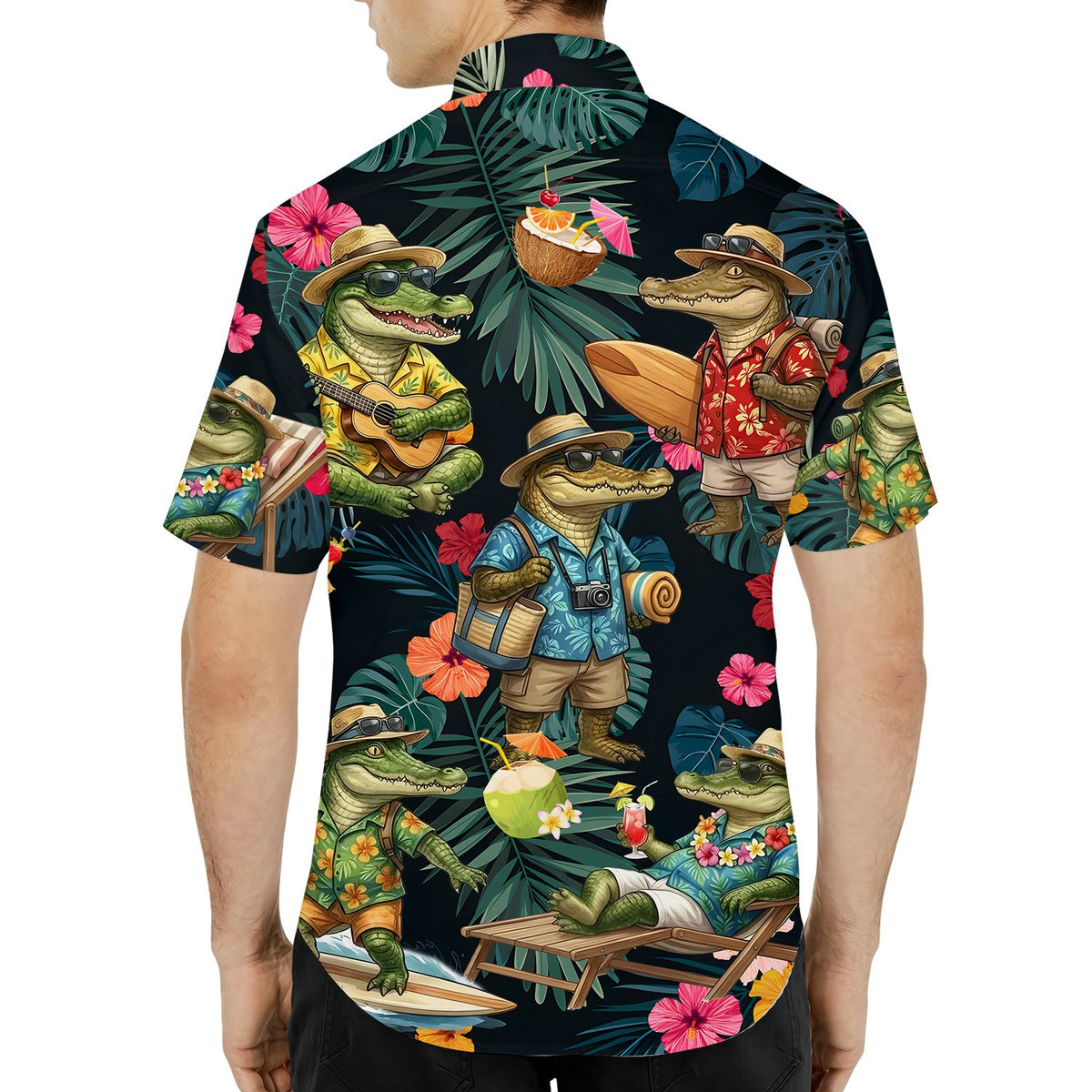 Close up lifestyle view of the tropical crocodiles design
