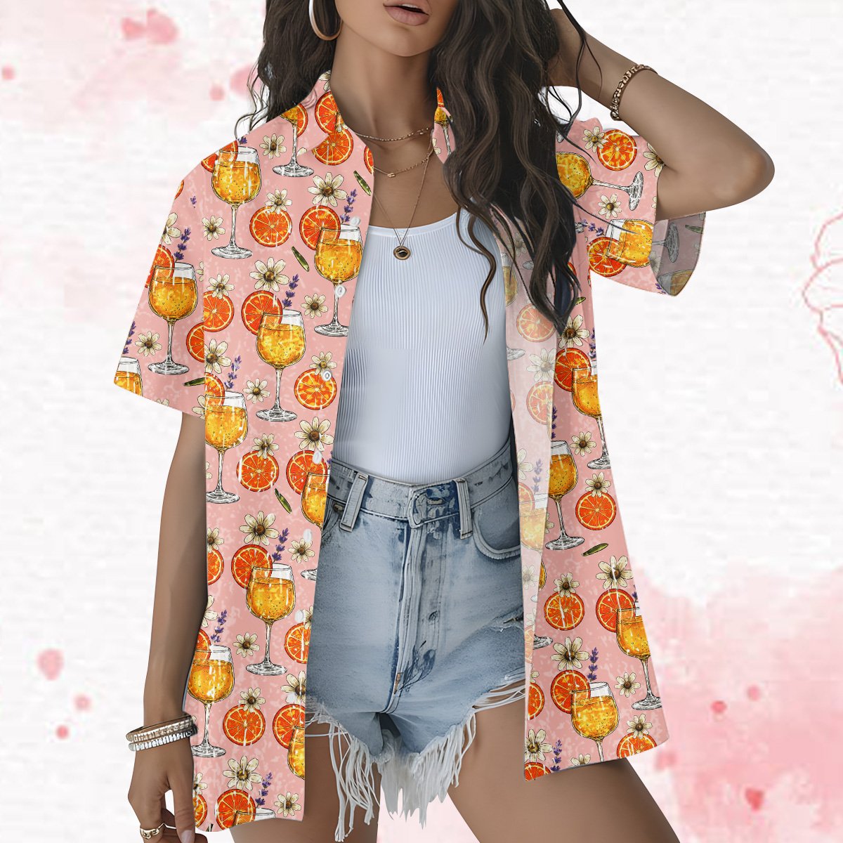 Alternative lifestyle view of the pink summer hawaiian shirt