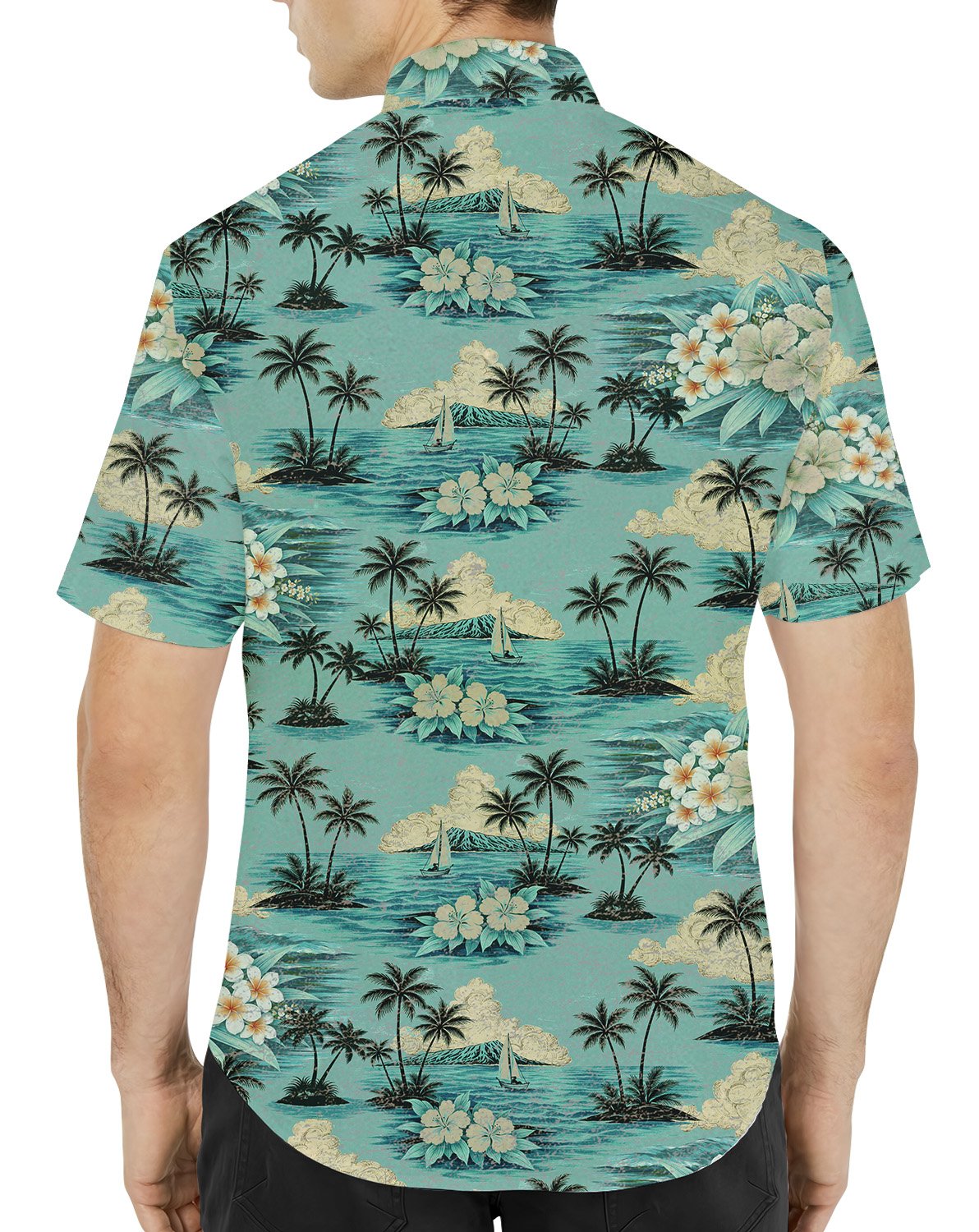 Second lifestyle view of the tropical floral hawaiian shirt