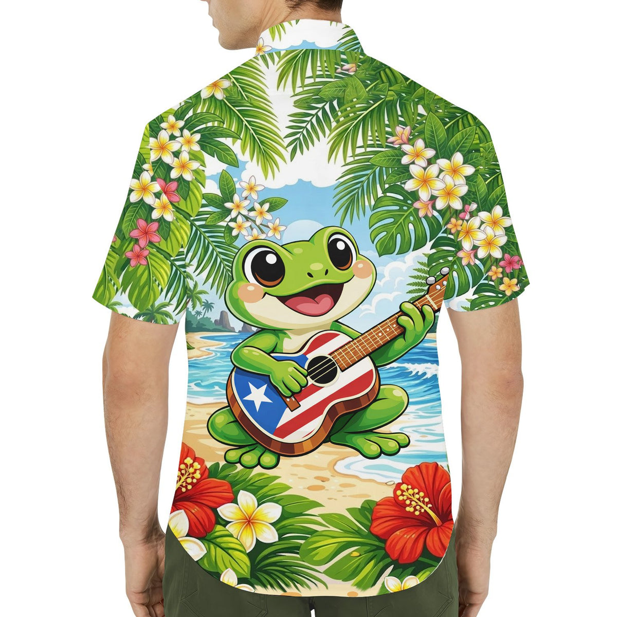 Second lifestyle view highlighting the vibrant family hawaiian shirt design