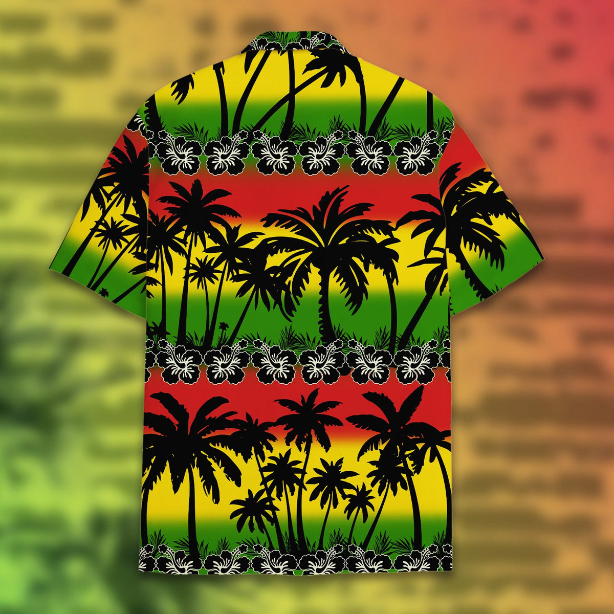 Back view of matching family hawaiian shirt with vibrant gradient