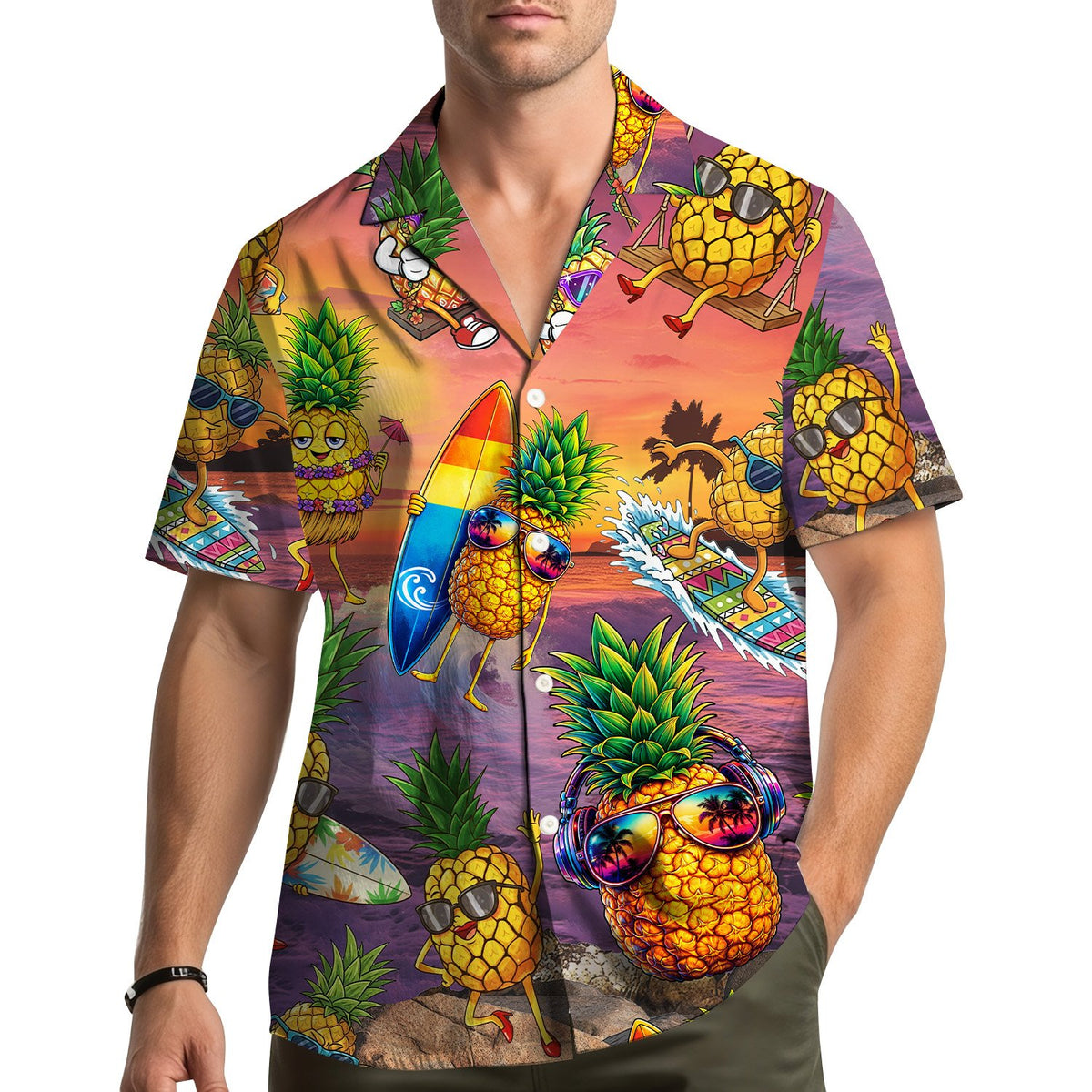 Second lifestyle view showcasing the matching family hawaiian shirts in a summer setting