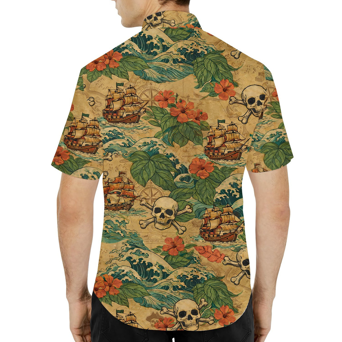 Second lifestyle view of the matching family hawaiian shirts in a bright setting