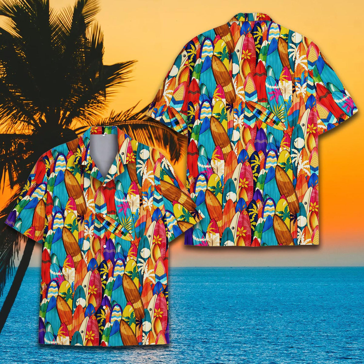 Family enjoying the summer in their matching family hawaiian shirts