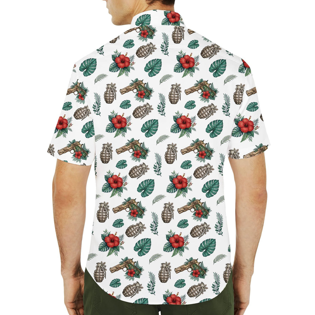 Tropical weaponry hawaiian shirt back view 2