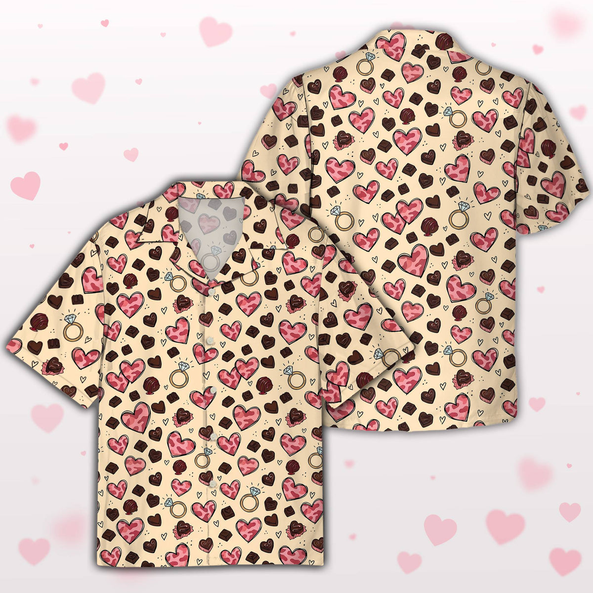 Pink valentine hawaiian shirt displaying vibrant hearts and love motifs