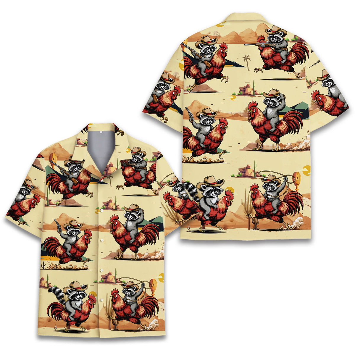 Detail view of the animal print hawaiian shirt fabric and pattern