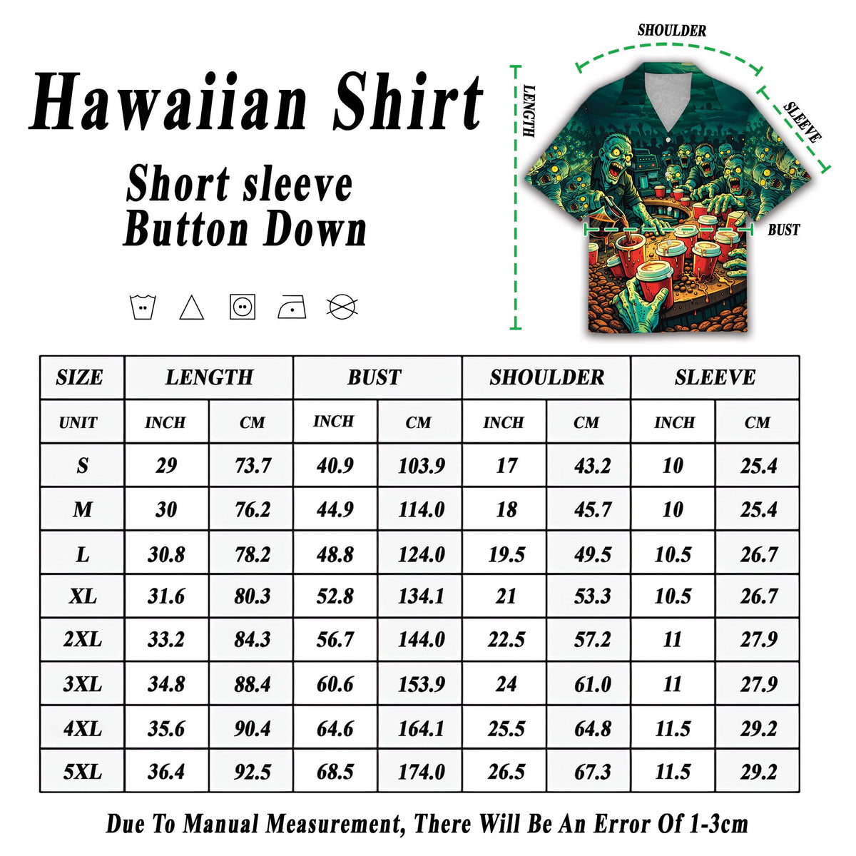 Alternative lifestyle or flat view of the green zombies hawaiian shirt