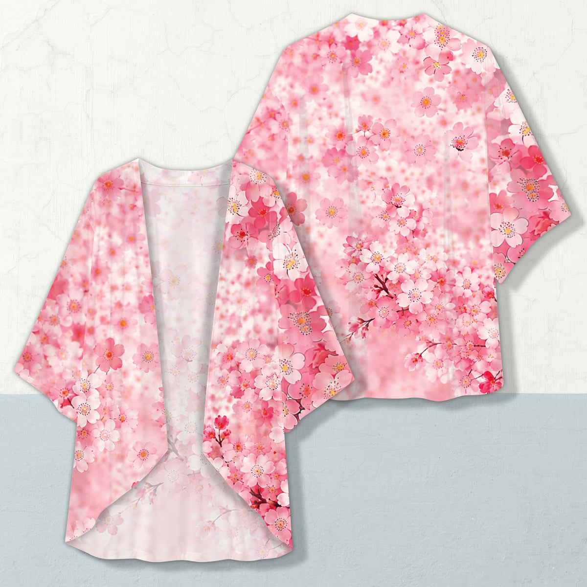 Pink cherry blossom kimono cardigan additional front view
