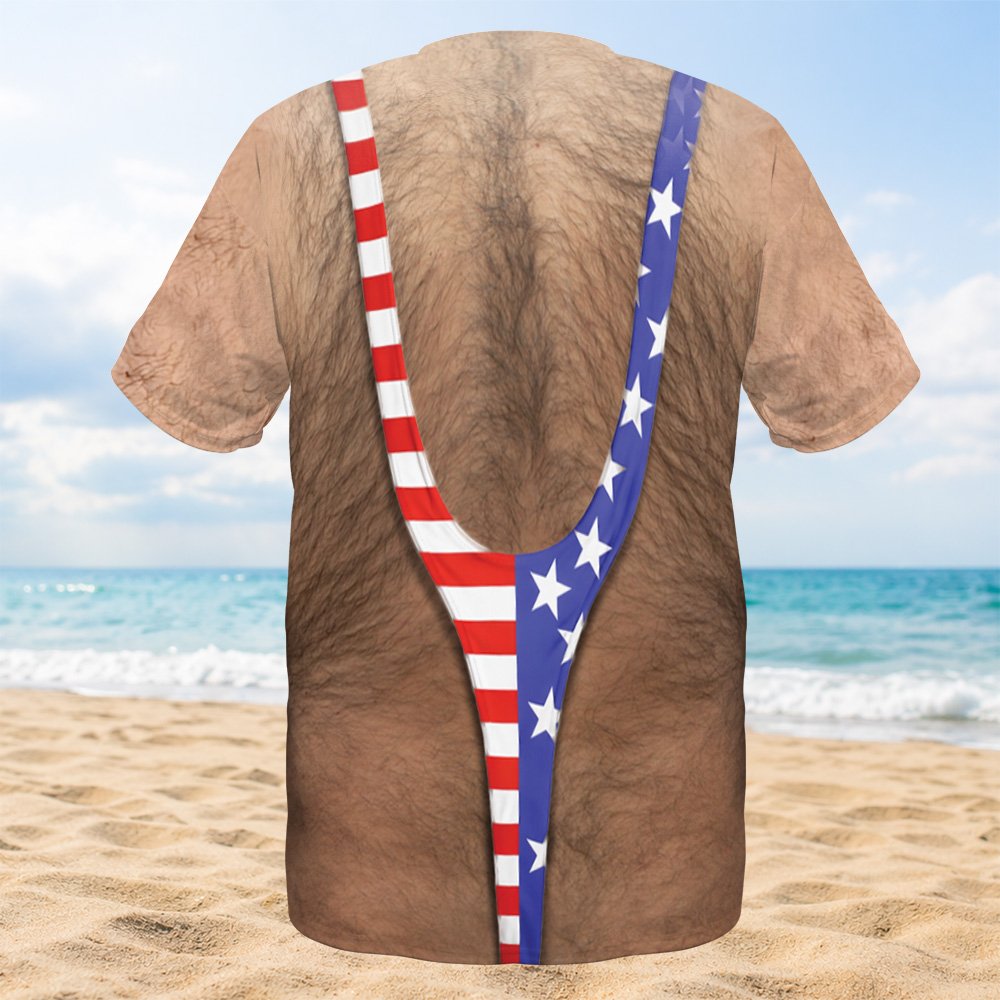 Back view 2 of the hairy back optical illusion t-shirt