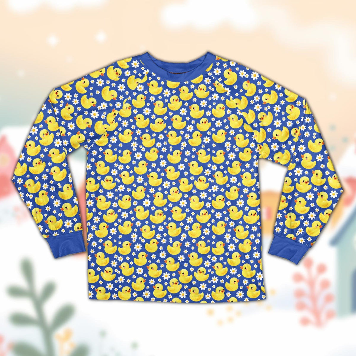 Alternative front view of the yellow rubber ducks animals pajama set