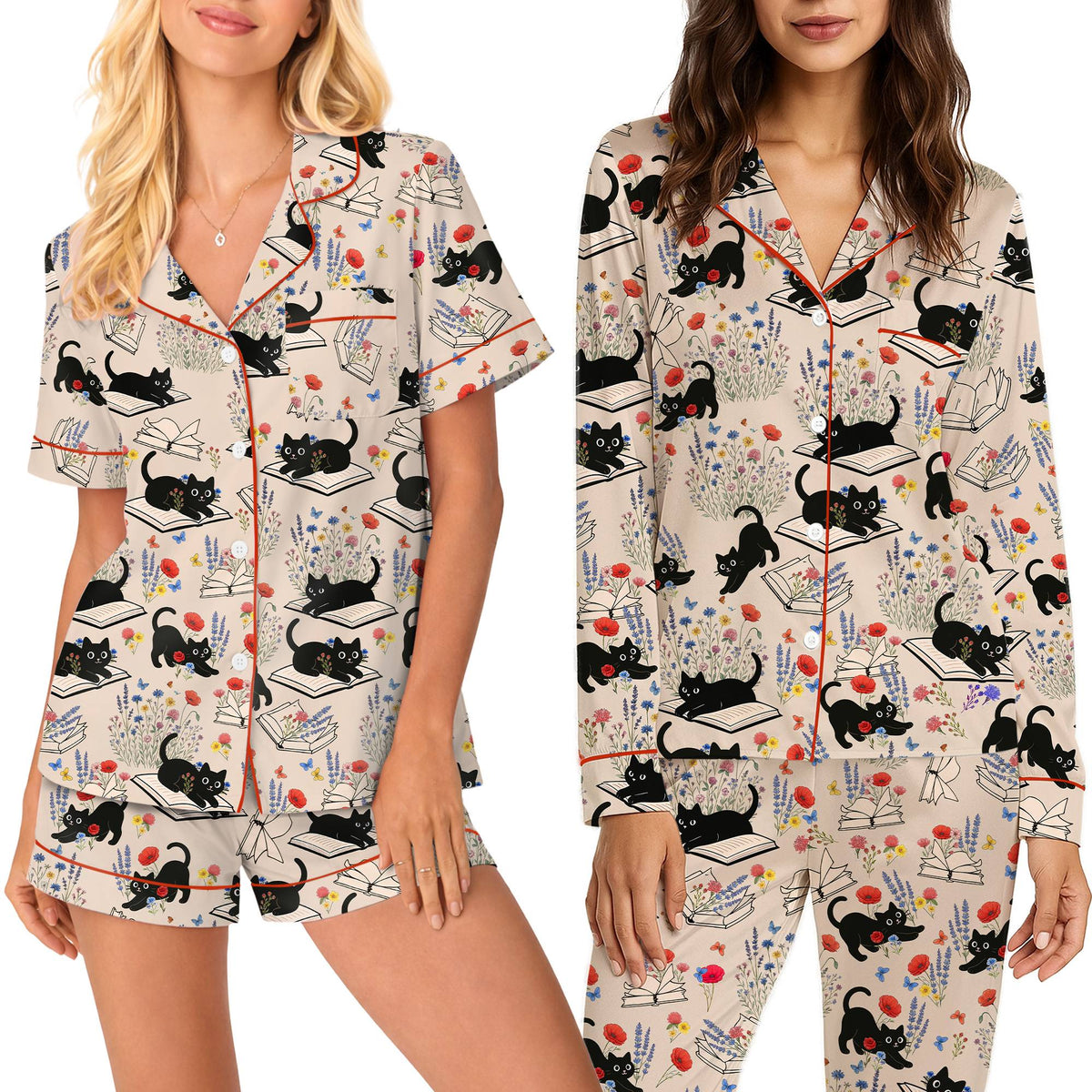 Other view of the cats and books pajama set