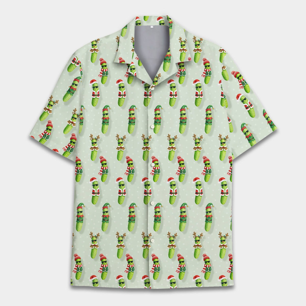 Another lifestyle view of family matching holiday pajamas with the festive pickle design