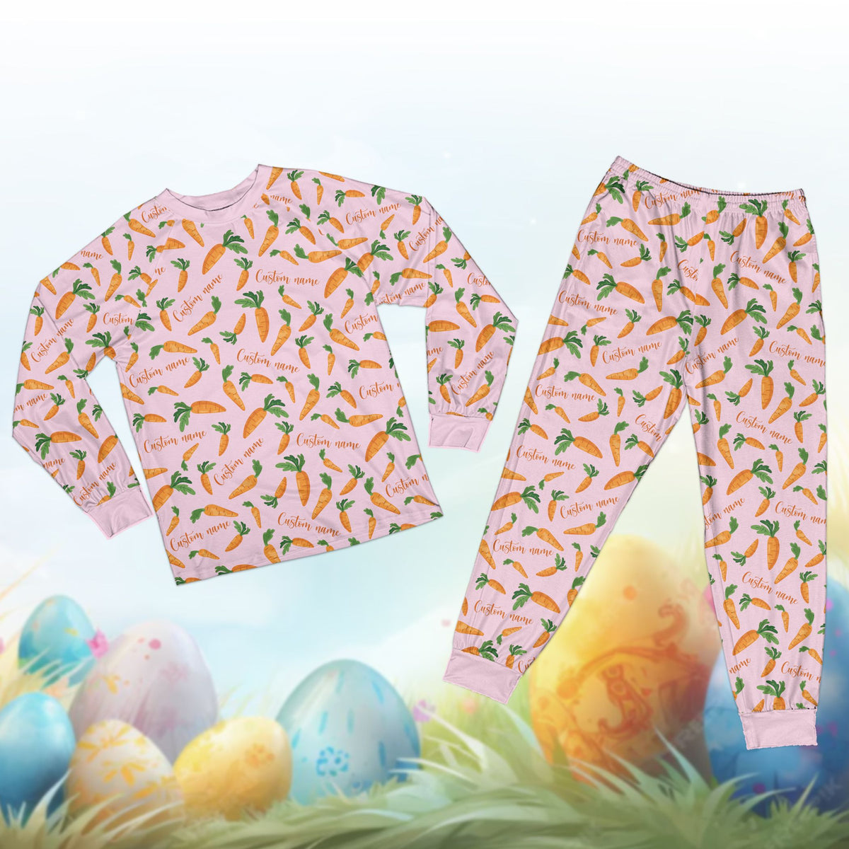 Pink variation front view of the personalized easter pajama set