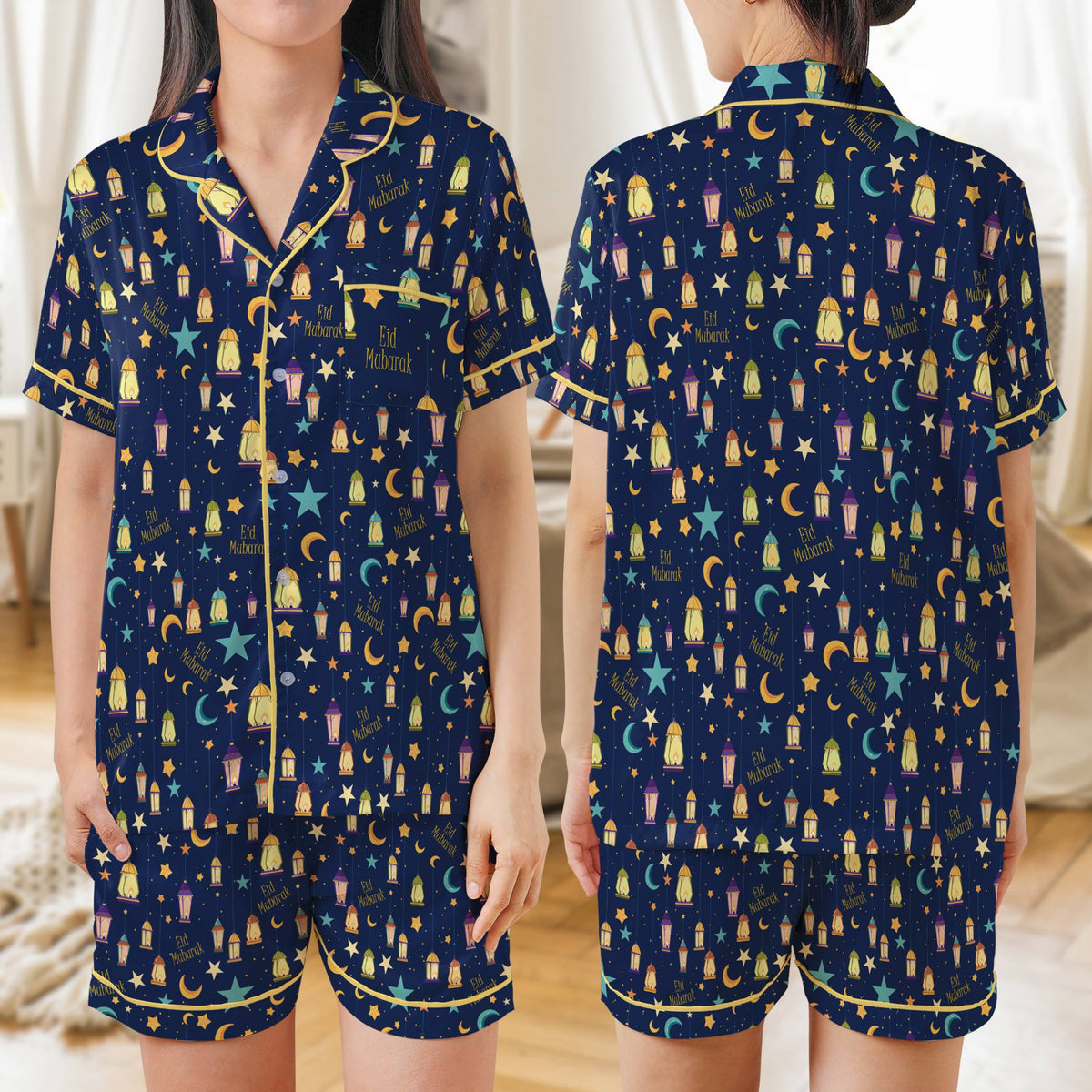 Front view of the navy matching family pajama set