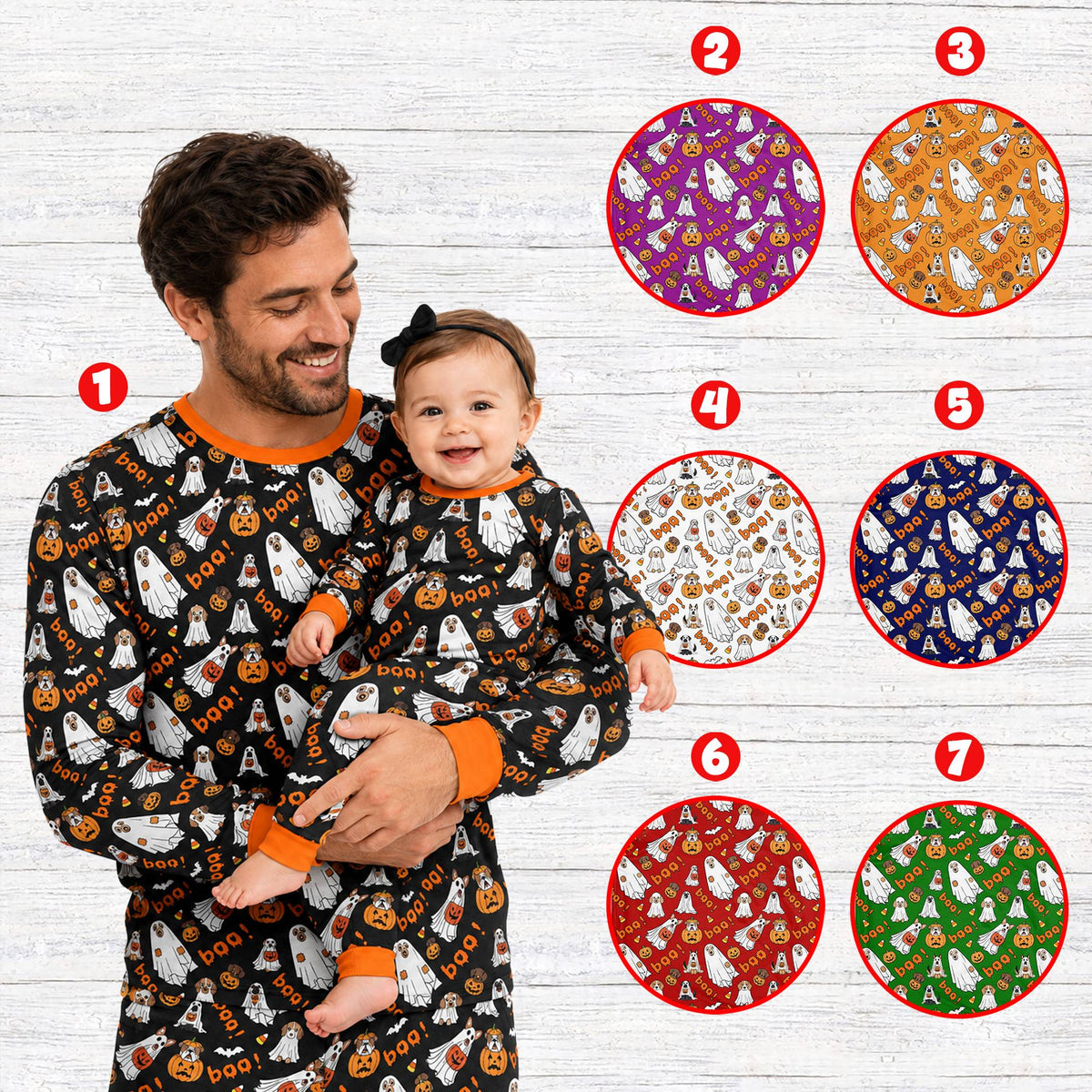 Lifestyle view of the matching family holiday pajamas being worn