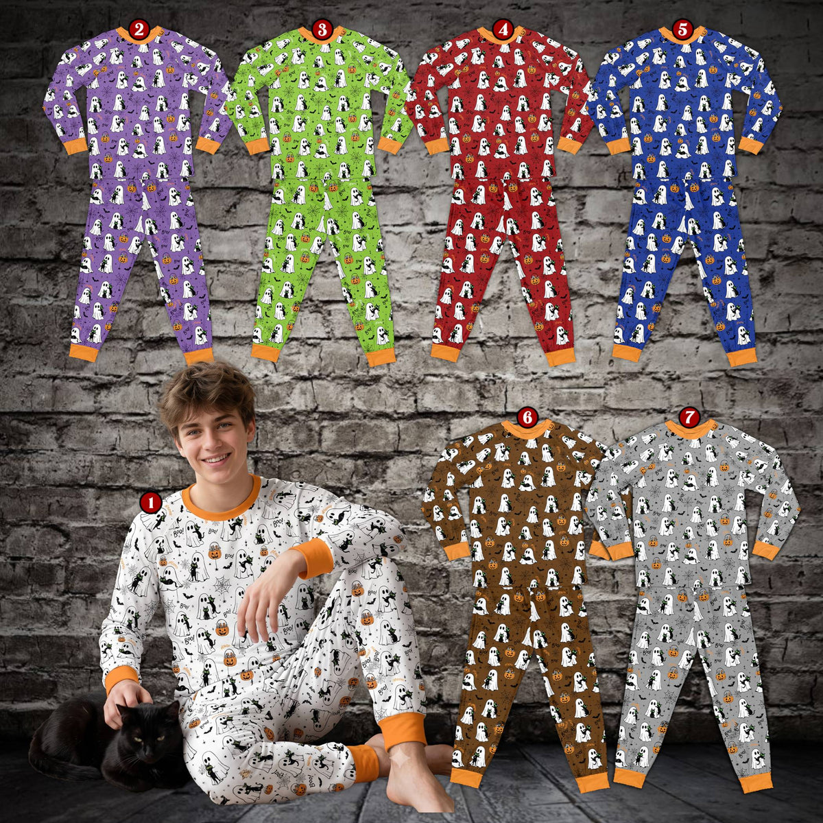 Family wearing matching holiday family matching pajamas in a cozy lifestyle setting