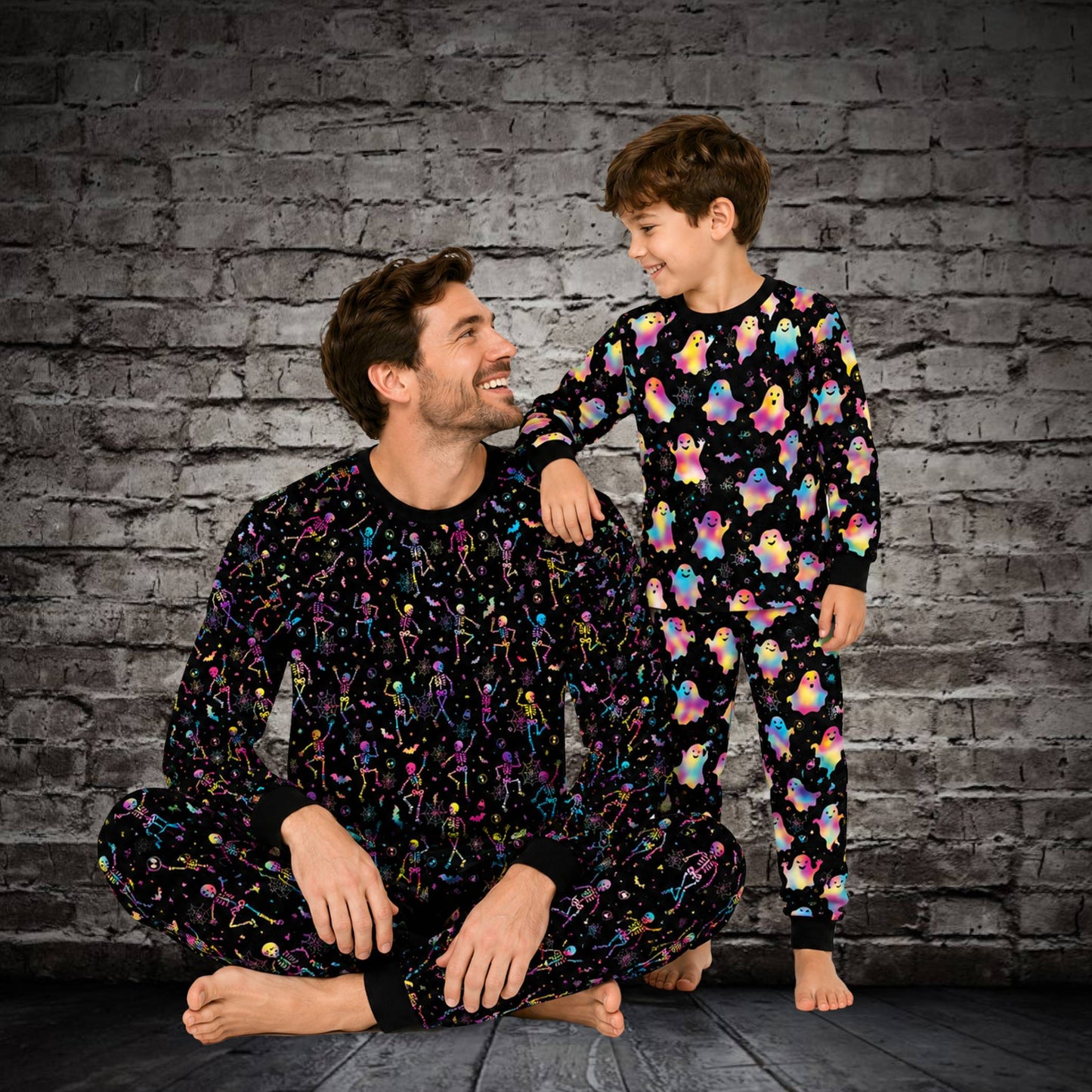 Lifestyle view of the Halloween neon pajama set