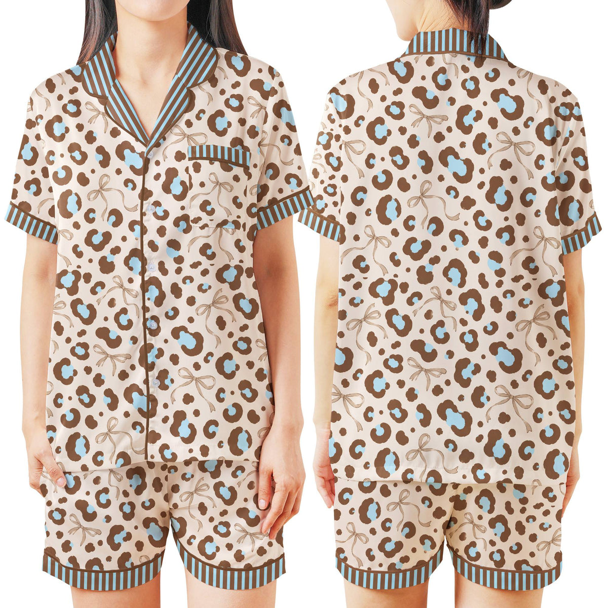 Multicolor leopard print pajama set, front view