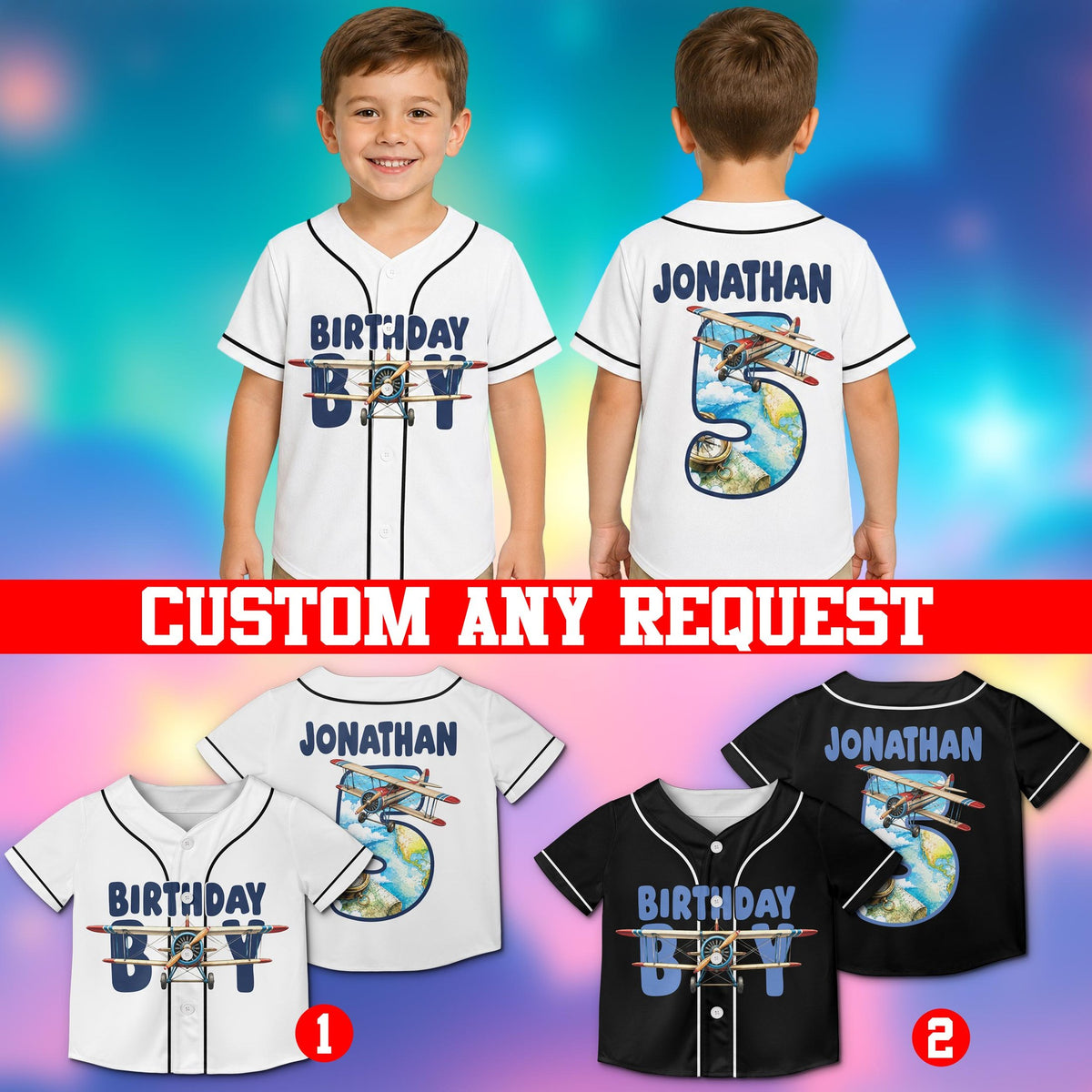 Multicolor view of the personalized baseball jersey with custom name and world map number