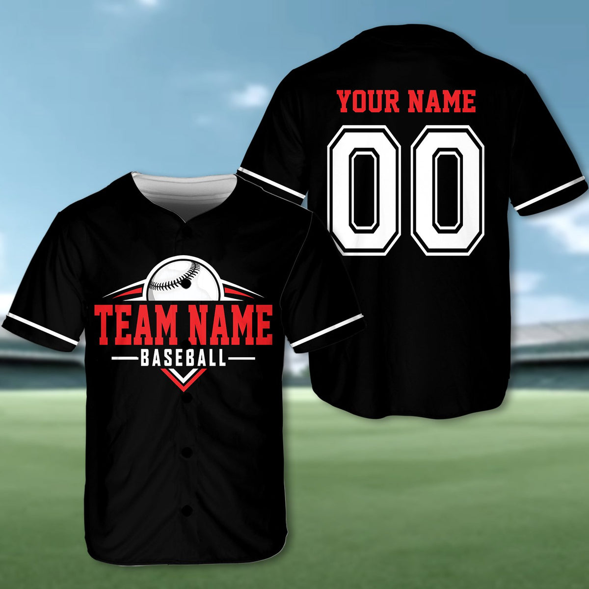 Black custom baseball jersey front view nine