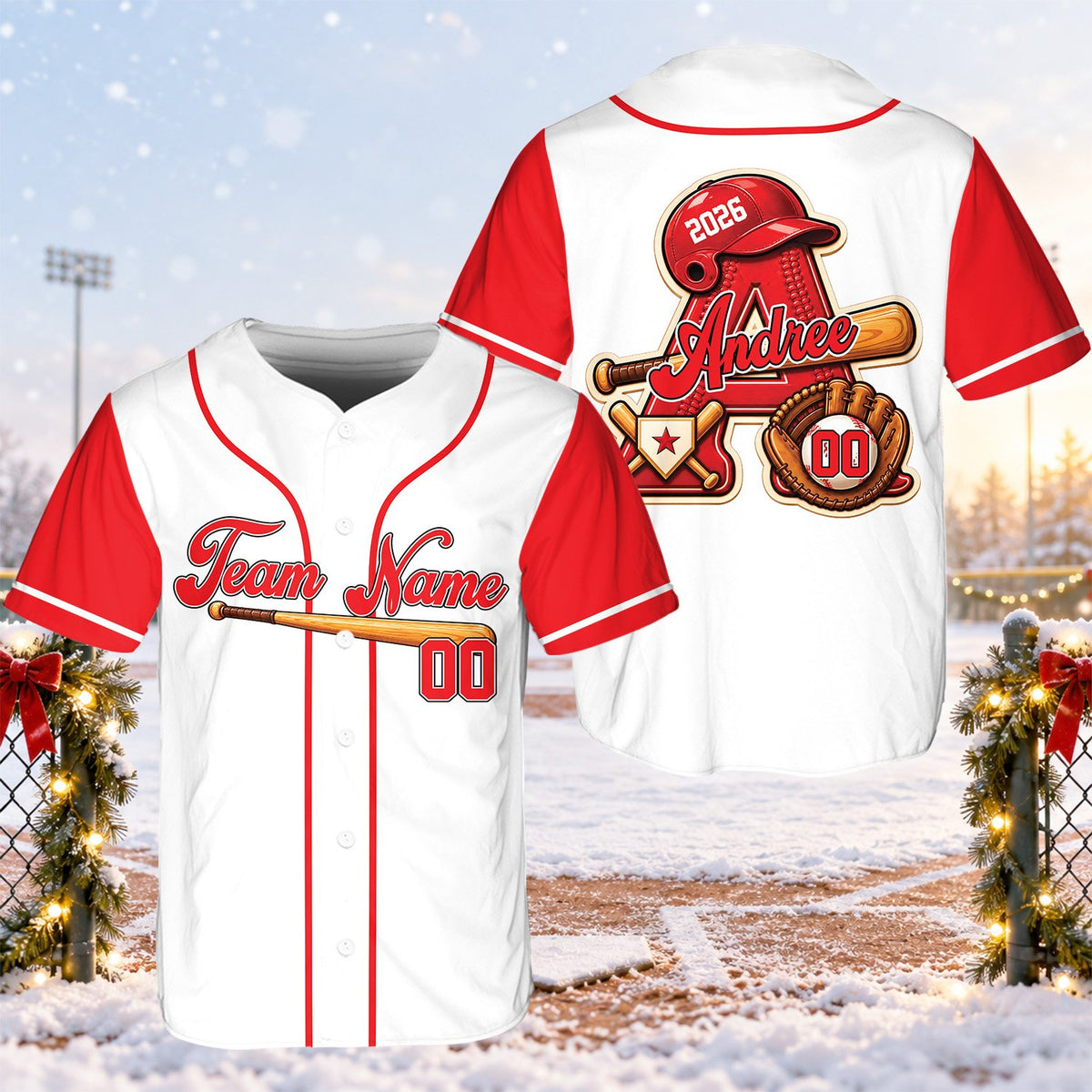 Fourth back view of white personalized baseball jersey