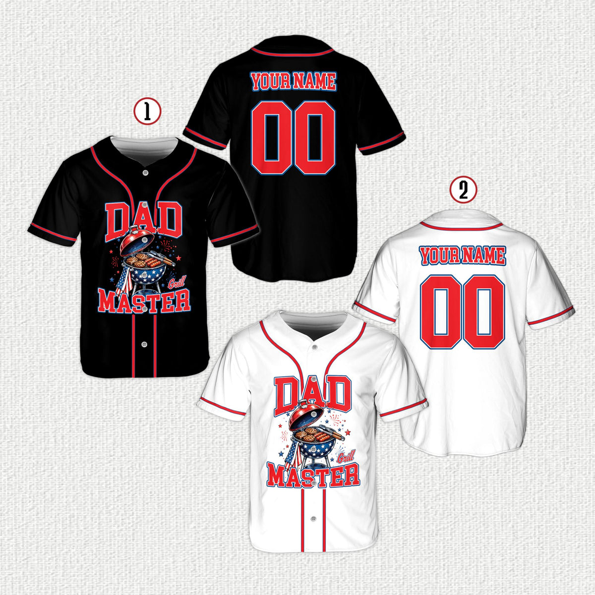Detailed front view of the grill baseball jersey in black