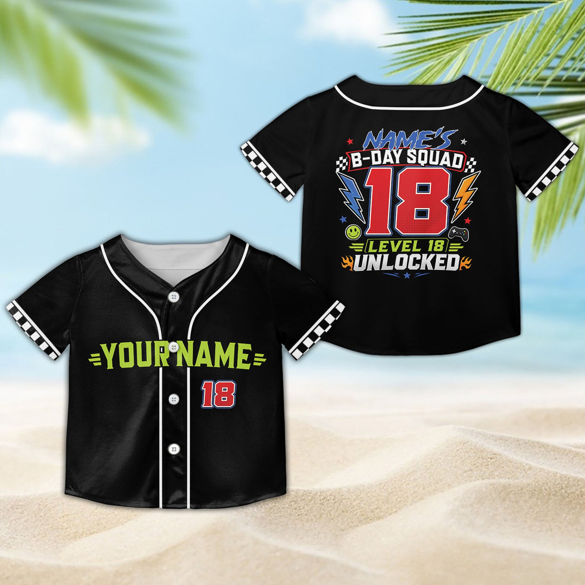Additional front view of the birthday gaming custom baseball jersey