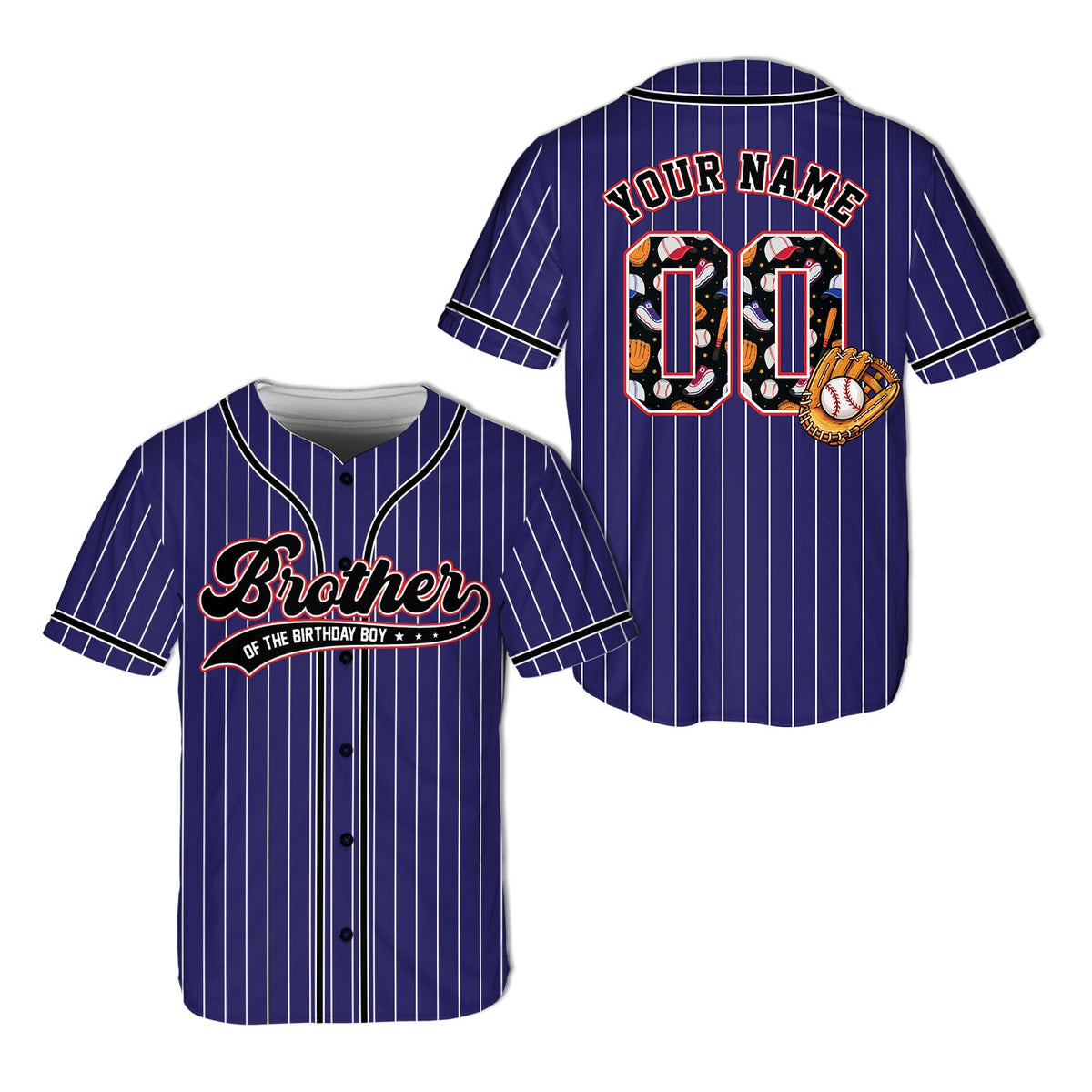 Front view of navy matching family birthday baseball jersey