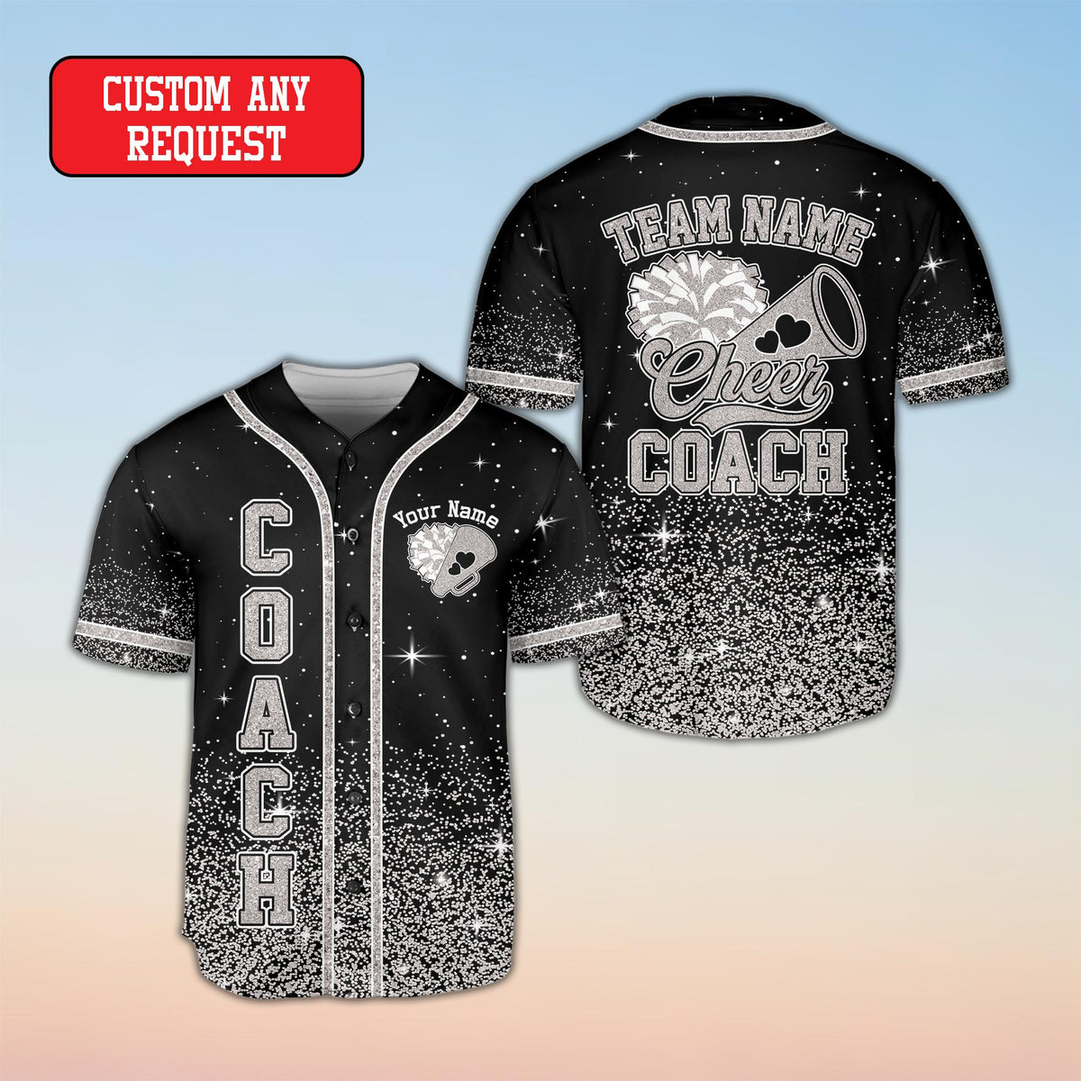 Final front view of the personalized cheerleading baseball jersey