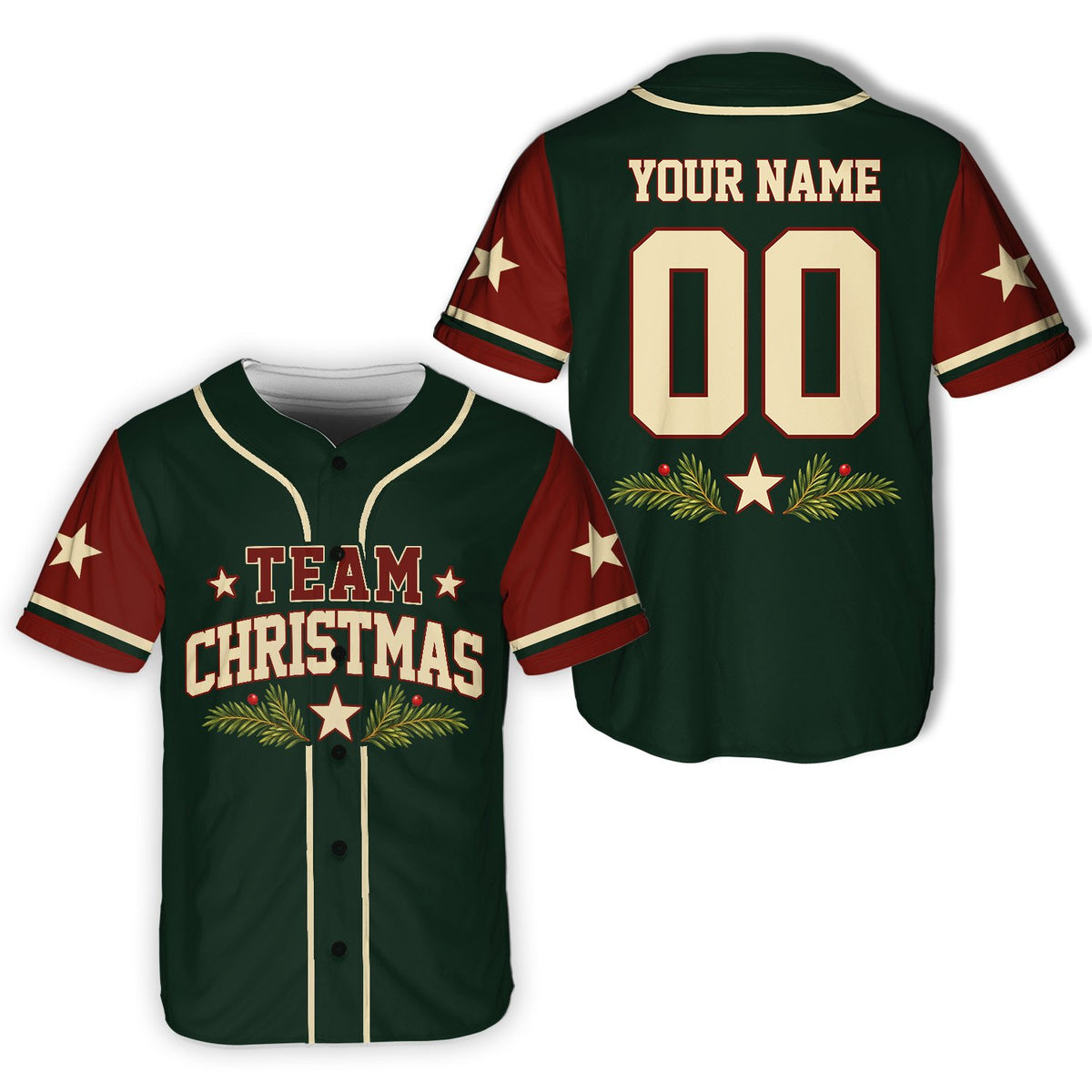 Personalized green christmas baseball jersey, alternate detailed view
