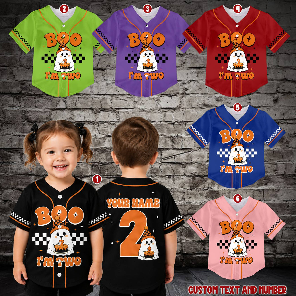 Lifestyle view of the personalized baseball jersey featuring a halloween birthday ghost design