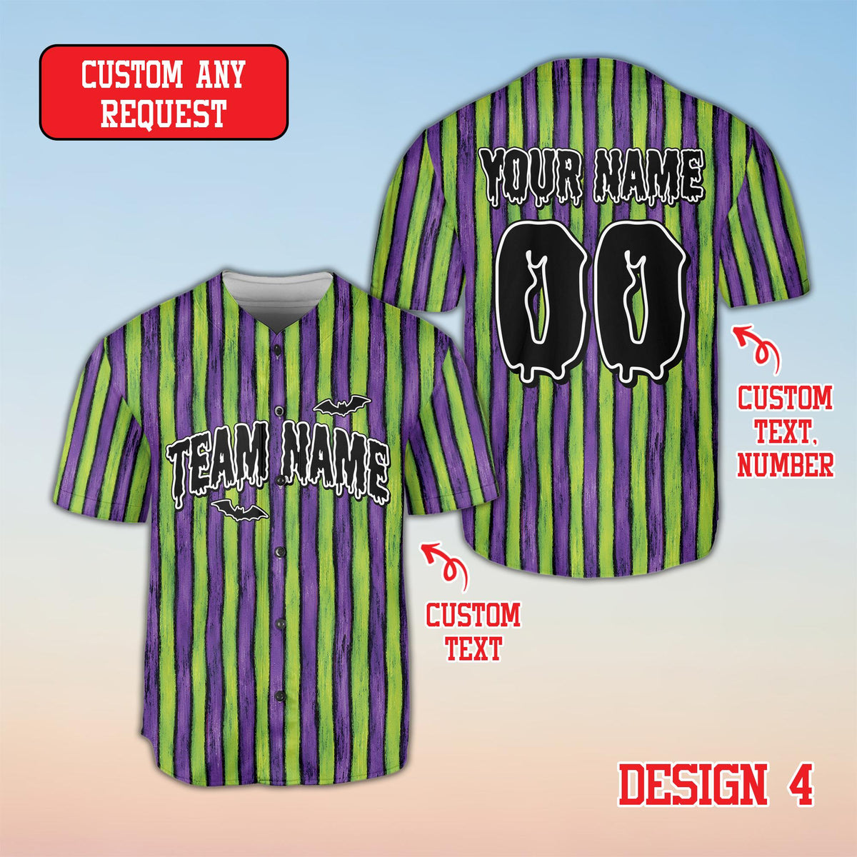 Front view of personalized multicolor halloween baseball jersey variation 9