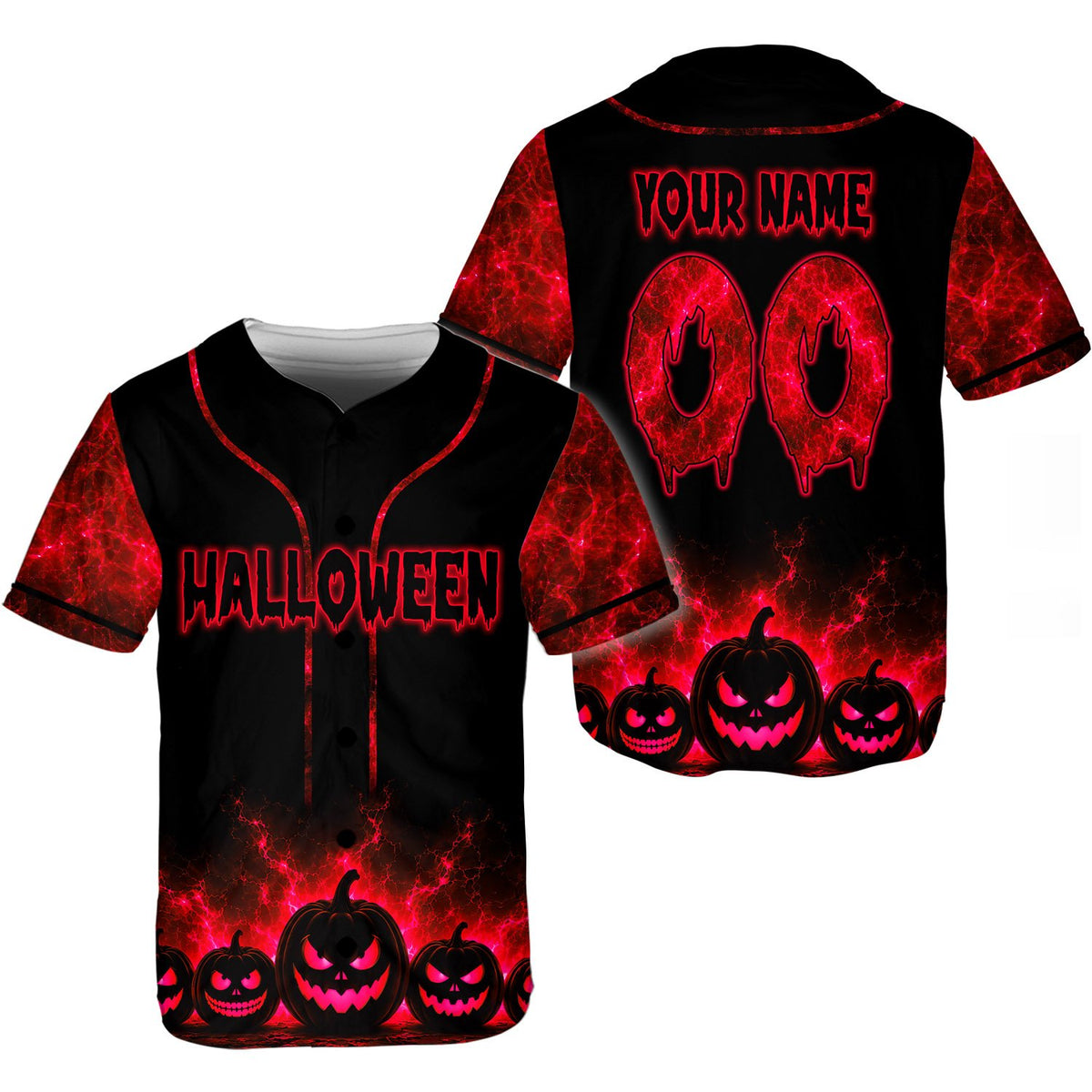 Final front view of personalized halloween baseball jersey