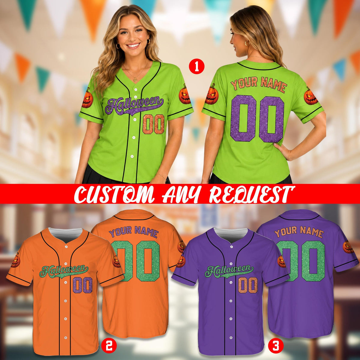 Multiple color options for the personalized halloween baseball jersey