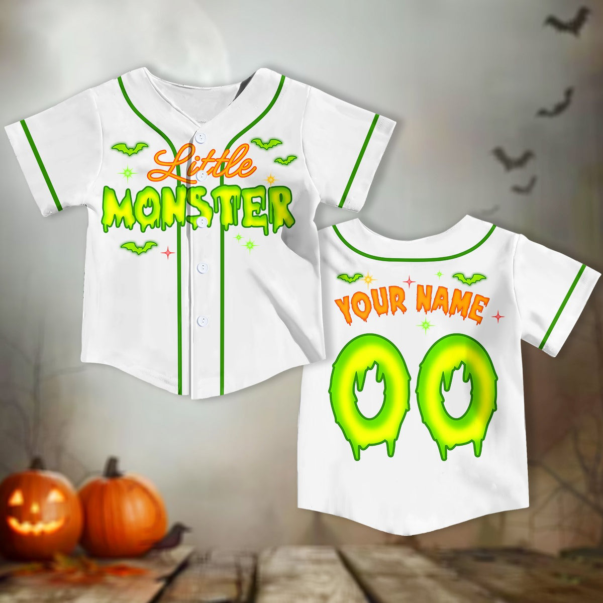 Personalized white halloween baseball jersey, front view