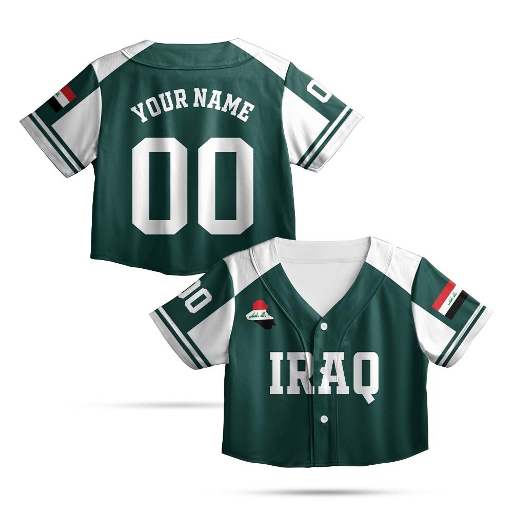 Green variant of the personalized Iraq baseball jersey front view