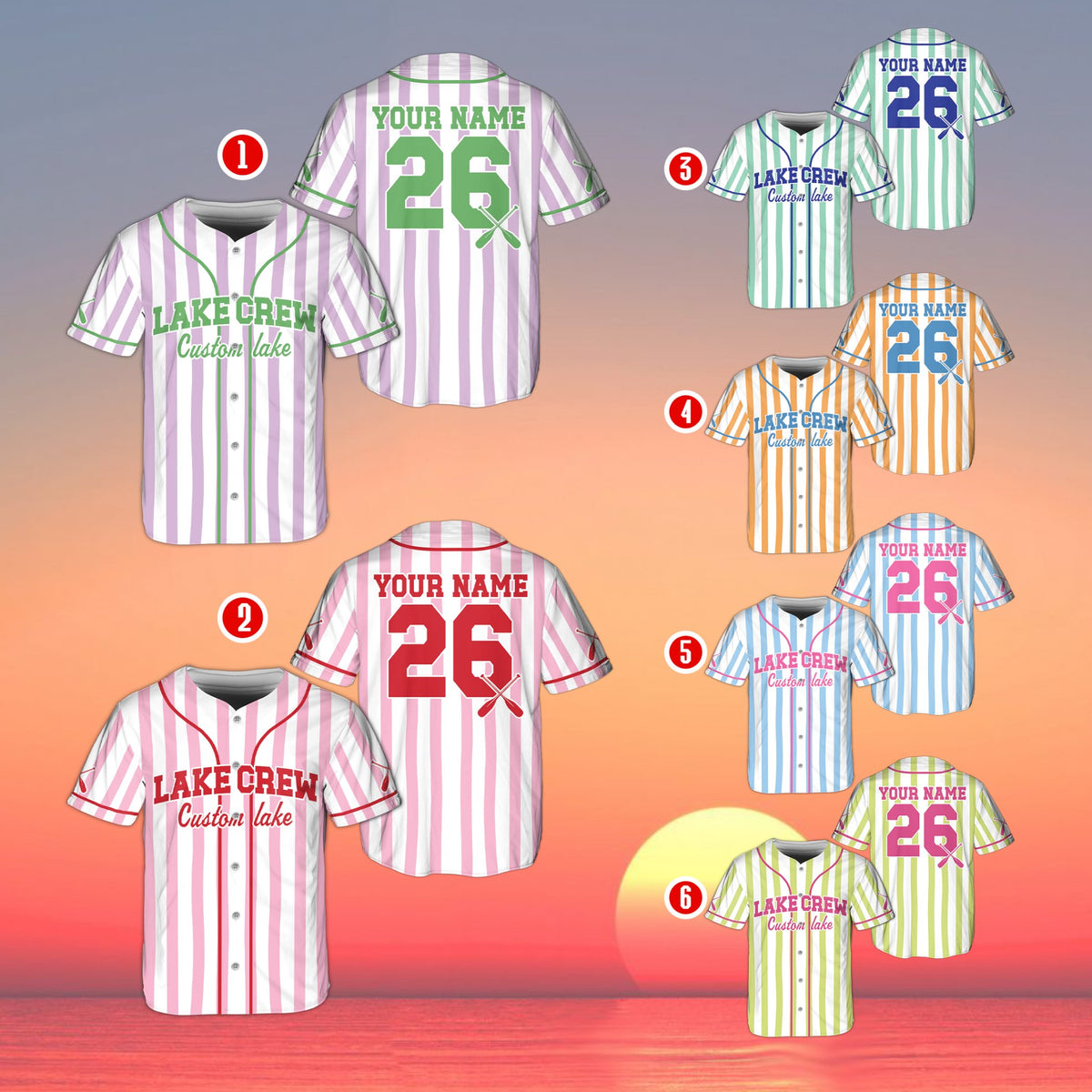 Full front view of the personalized lake baseball jersey