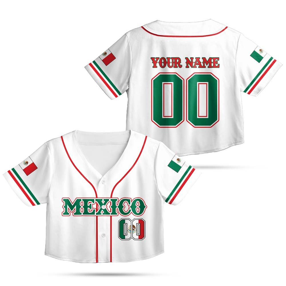 White personalized Mexico baseball jersey front view