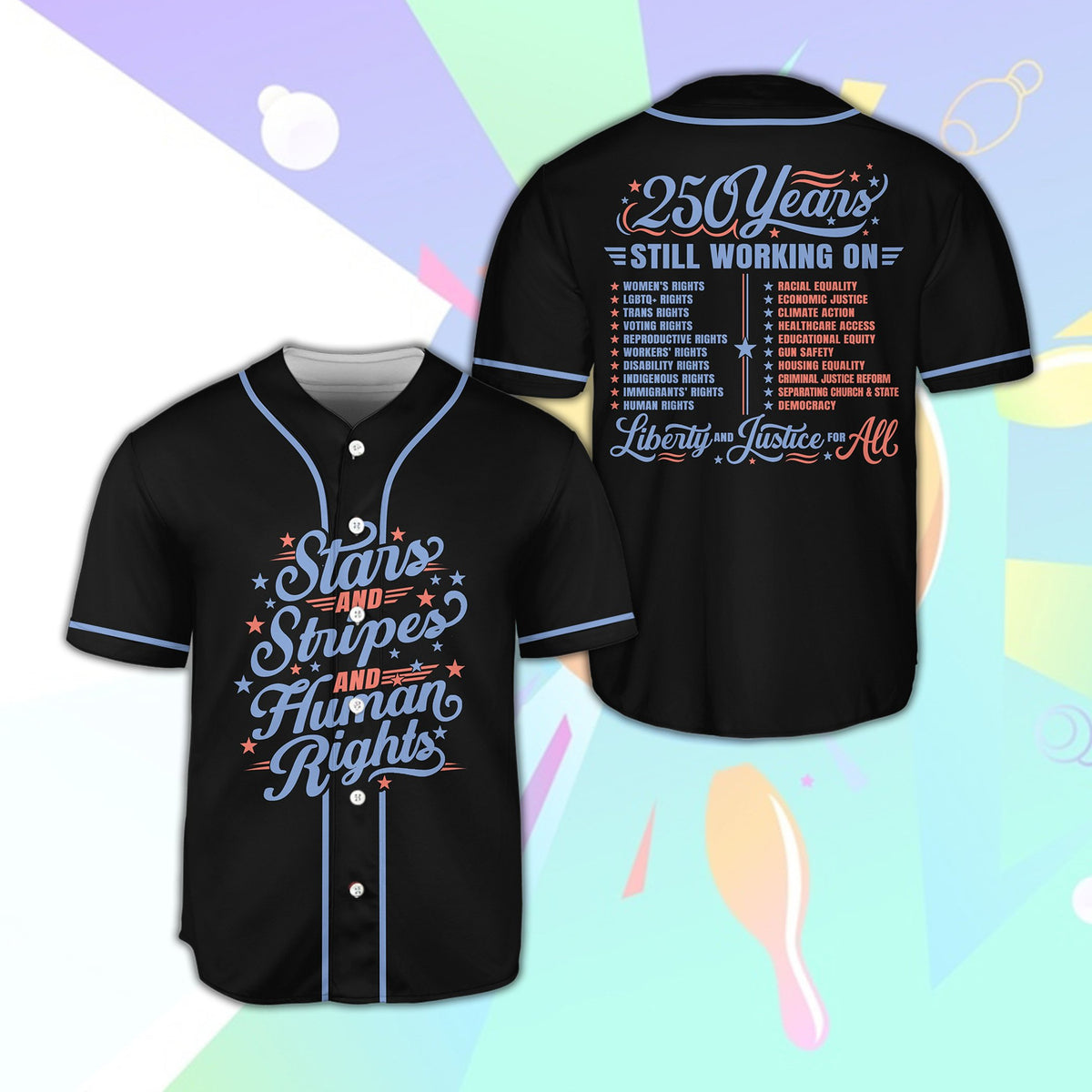 Black political baseball jersey front view