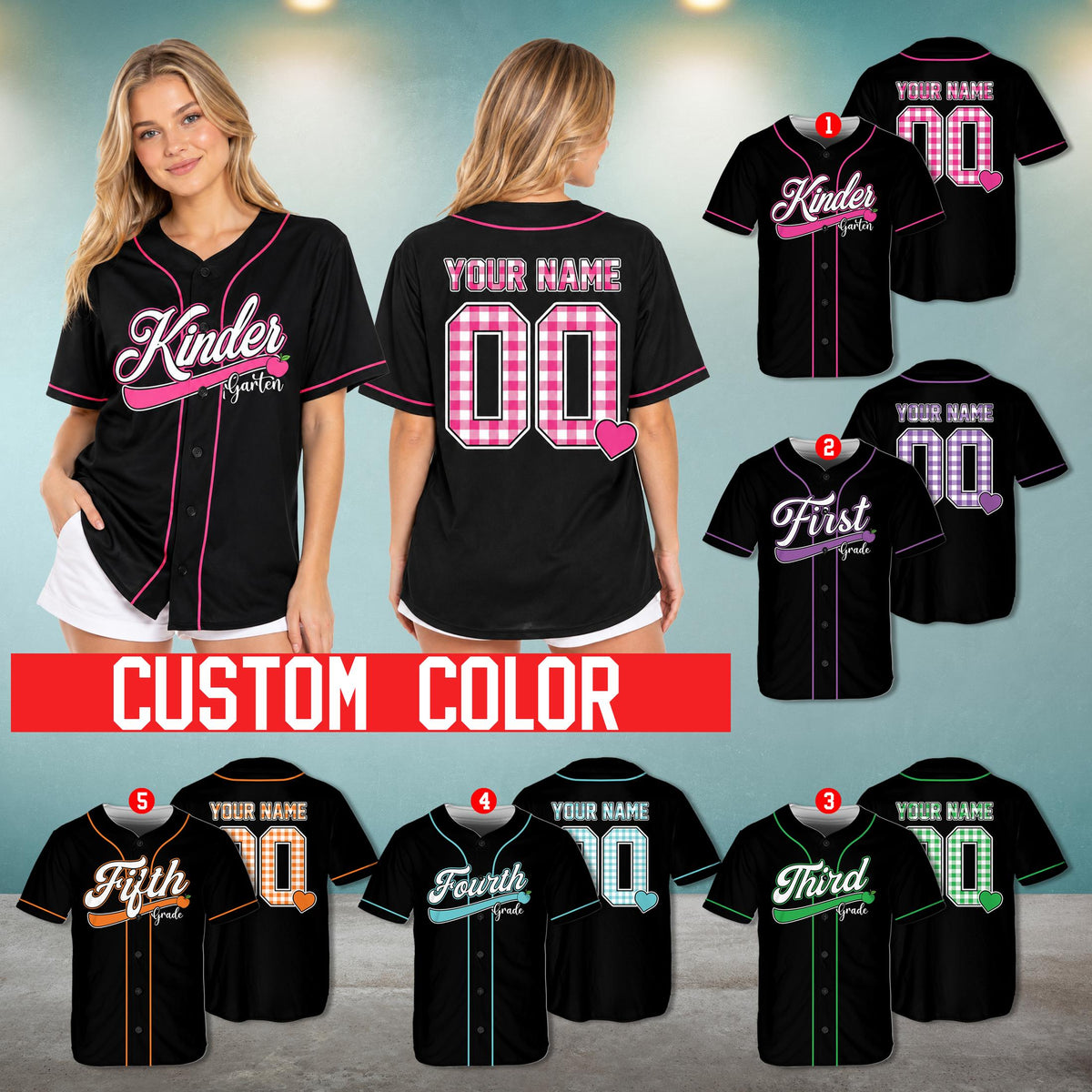 Lifestyle view of a person wearing the personalized school baseball jersey outdoors