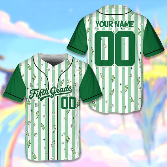 Personalized green school baseball jersey front view